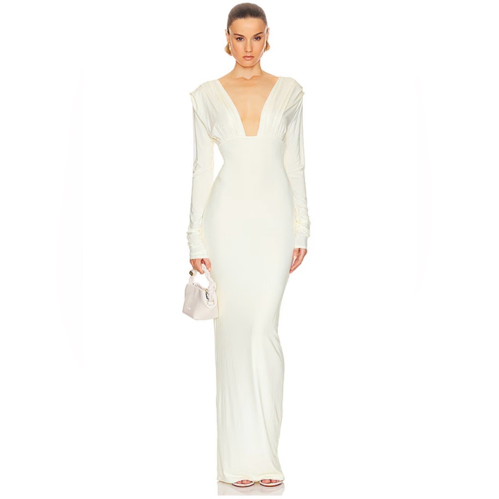 Helsa Jersey Deep V Maxi Dress in Sunlight Yellow